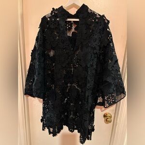 La Vie Style House mini caftan in black 60s lace